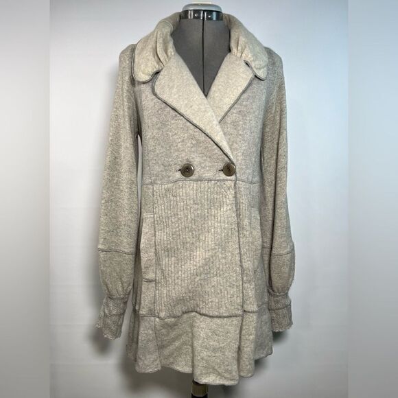 Burning Torch Womens Recycled Cashmere Light Grey Patchwork Collared Cardigan M - Picture 1 of 9